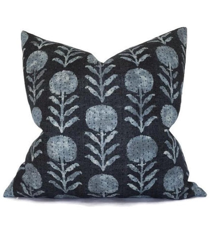 Zinnia Pillow Cover in Indigo Blue, McLaurin + Piercy Textiles